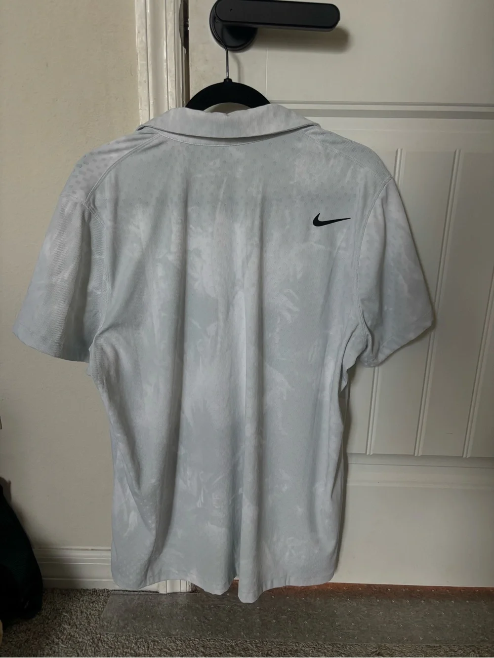 Nike Men’s Vintage Light Gray/White Polo with Front & Back Swoosh Black Logo